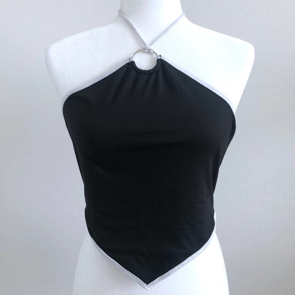 Unlisted Black Halter Crop Top with Silver Trim